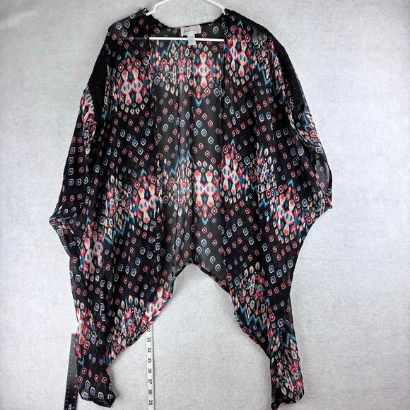 Just Be... Cardigan Shawl Women's 1X Boho Hippi Geometric Motif Multicolor - Picture 1 of 6